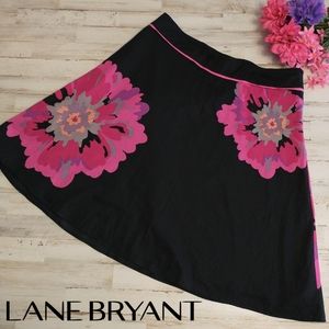 Lane Bryant Black A-Line Skirt with Pink Floral Appliqués